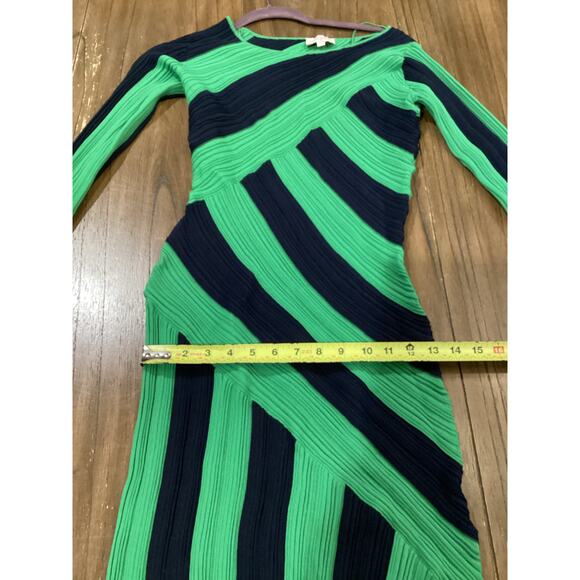 Ciebon Osha Directional Stripe Long Sleeve Asymmetric Knit Dress In Green/navy S - Picture 4 of 12